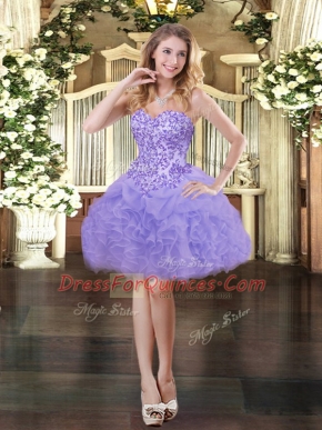 Popular Mini Length Ball Gowns Sleeveless Lavender Prom Dresses Lace Up