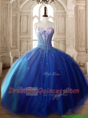 Discount Royal Blue Tulle Sweet 16 Dress with Beading