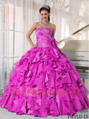 2014 Hot Pink Ball Gown Beading Sweetheart Floor-length Cheap Quinceanera Dresses