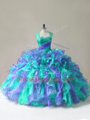 Beading and Ruffles Quinceanera Dresses Multi-color Zipper Sleeveless Floor Length