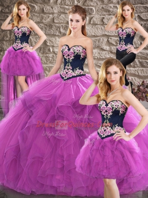 Customized Tulle Sweetheart Sleeveless Lace Up Beading and Embroidery Quinceanera Dresses in Purple