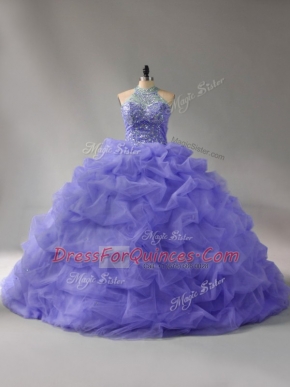 Ball Gowns Sleeveless Lavender Quinceanera Gowns Court Train Lace Up