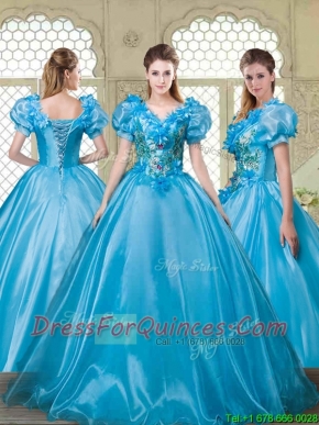 Gorgeous Appliques and Beading Sweet 16 Dresses with V Neck