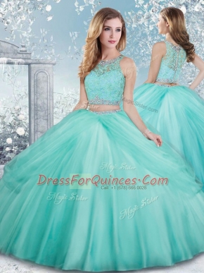 Designer Aqua Blue Sleeveless Floor Length Beading and Lace Clasp Handle Sweet 16 Quinceanera Dress
