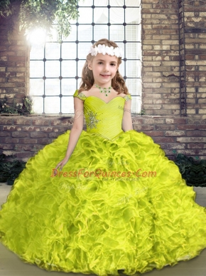 Yellow Green Straps Neckline Beading Little Girls Pageant Dress Wholesale Sleeveless Lace Up