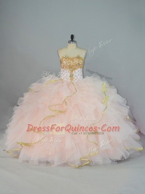 Most Popular Sleeveless Beading and Ruffles Lace Up Quinceanera Dresses