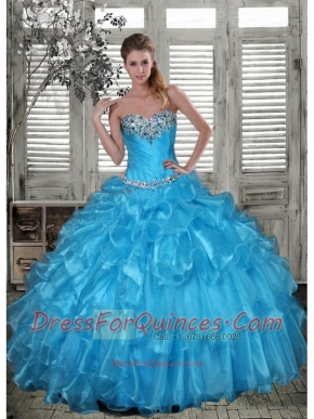 Affordable Baby Blue Quinceanera Dress with Beading and Ruffles for 2015