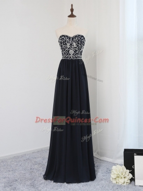 Black Zipper Sweetheart Beading Prom Party Dress Chiffon Sleeveless