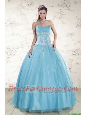 2015 Pretty Aqua Blue Quinceanera Dresses with Beading and Appliques