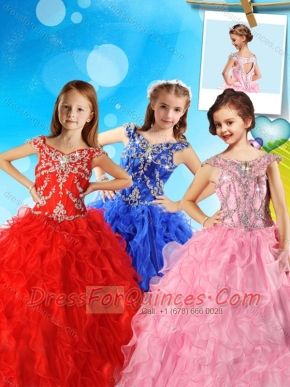 Beautiful Beaded and Ruffled Adorable Little Girl Pageant Dress with Off the Shoulder
