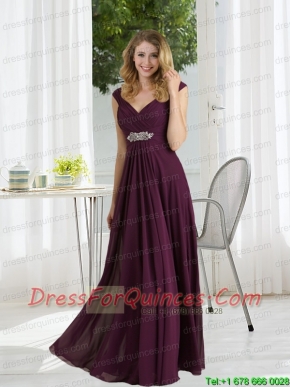 Empire 2015 Dark Purple Ruching Prom Dress with Cap Sleeves