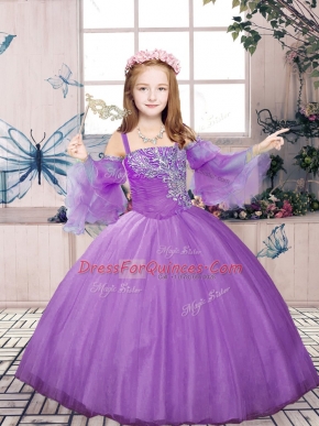 Perfect Tulle Sleeveless Floor Length Pageant Gowns and Beading