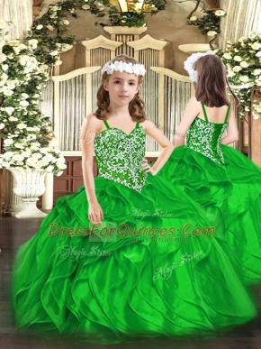 New Arrival Floor Length Ball Gowns Sleeveless Green Little Girls Pageant Dress Lace Up