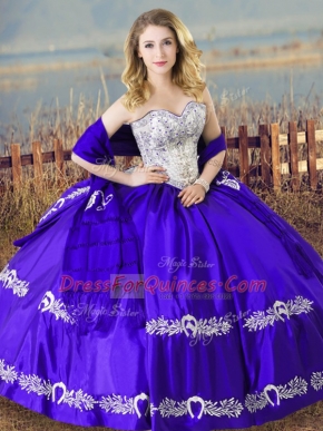 Inexpensive Floor Length Lace Up Sweet 16 Quinceanera Dress Blue for Sweet 16 and Quinceanera with Beading and Embroidery