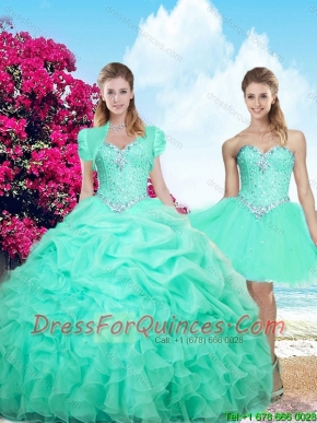 Summer Top Seller Sweetheart Beaded Apple Green Quinceanera Dresses with Ruffles
