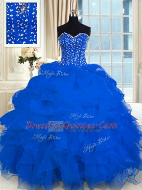 Exceptional Royal Blue Sleeveless Organza Lace Up Quinceanera Dress for Military Ball and Sweet 16 and Quinceanera