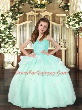 Organza Sleeveless Floor Length Little Girl Pageant Gowns and Beading