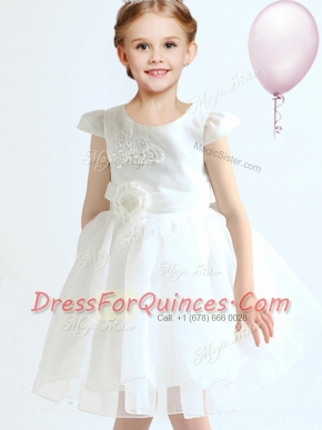Scoop Cap Sleeves Zipper Toddler Flower Girl Dress White Organza