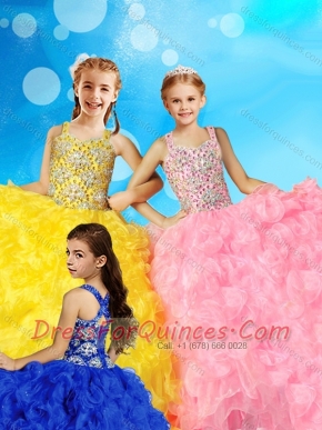 Luxurious Ball Gown Straps Adorable Little Girl Pageant Dress with Beading and Ruffles