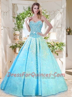 Beautiful A Line Aqua Blue Cheap Quinceanera Gown with Beading and Appliques