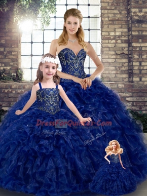 Beading and Ruffles Quinceanera Dress Royal Blue Lace Up Sleeveless Floor Length
