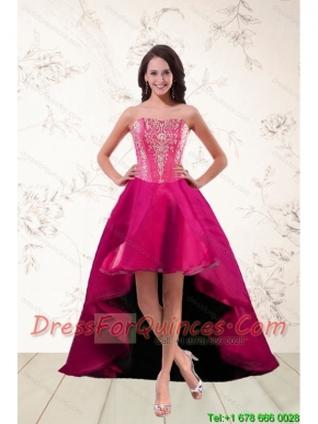 2015 Sexy Strapless High Low Prom Dresses with Appliques
