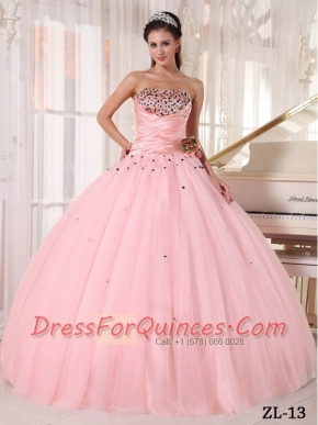 Pink Ball Gown Strapless In New Styles With Tulle Beading and Ruching Quinceanera Dress