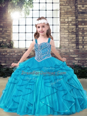 Sleeveless Lace Up Floor Length Beading and Ruffles Pageant Dress for Teens