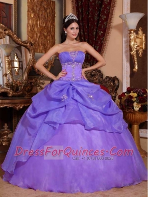Elegant Purple Ball Gown Strapless Lace-up Organza Beading Cheap Quinceanera Dresses
