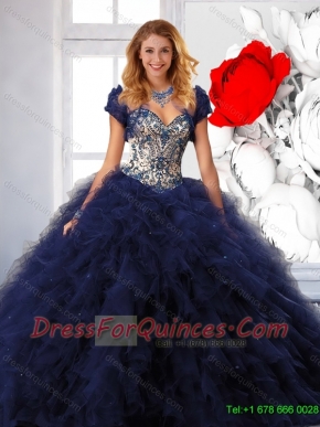 Trendy Navy Blue Quinceanera Dresses with Appliques and Ruffle for 2016