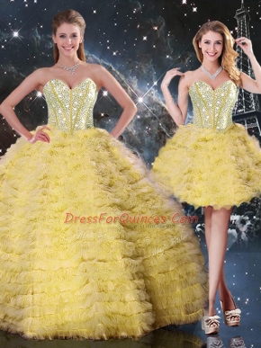 Classical Sweetheart Sleeveless Lace Up Quinceanera Gowns Yellow Organza