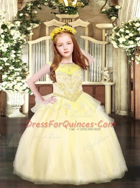 Floor Length Light Yellow Pageant Gowns For Girls Scoop Sleeveless Zipper