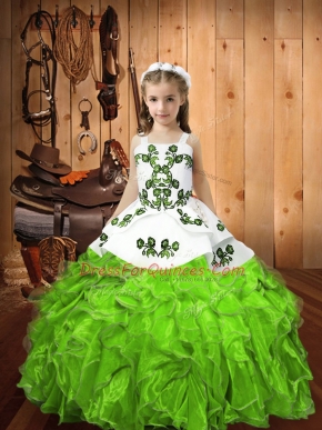 Lace Up Pageant Dress Toddler Embroidery and Ruffles Sleeveless Floor Length