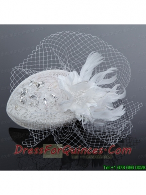 Elegant White 2014 Rhinestone Feather Hat Hair Ornament