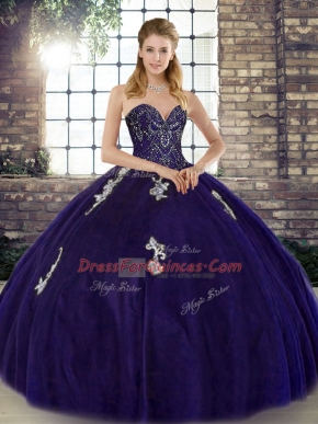Latest Sweetheart Sleeveless Lace Up 15 Quinceanera Dress Purple Tulle