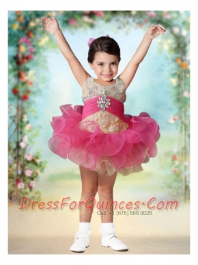 Cute Ball Gown Halter Mini-length Lace Beading Hot Pink Little Girl Dress