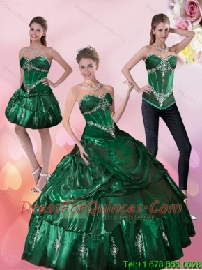 2015 Custom Made Dark Green Quinceanera Dresses with Beading and Appliques