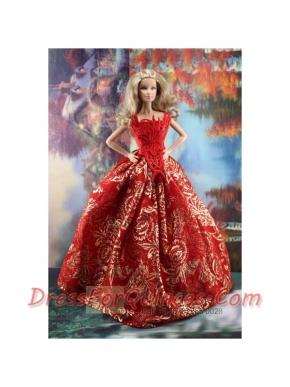 Luxurious Red Gown With Embroidery Made to Fit the Barbie Dress