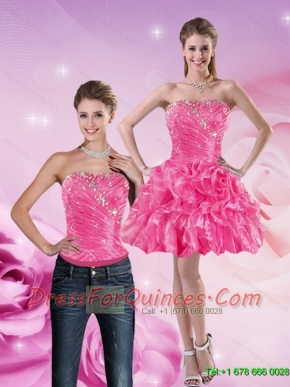 Detachable 2015 Strapless Hot Pink Prom Dress with Beading and Ruffles