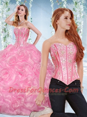 Discount Organza Rose Pink Detachable Quinceanera dresses with Beading and Bubbles