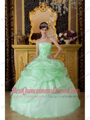 Apple Green Ball Gown Strapless Floor-length Organza Beading Ruch  Sweet 16 Dress