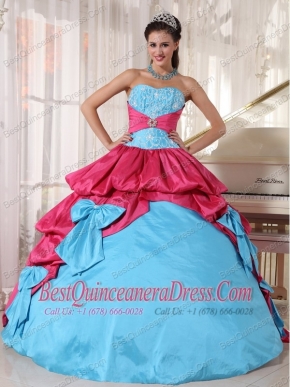 Aqua Blue and Hot Pink Ball Gown Sweetheart Floor-length Taffeta Appliques Quinceanera Dress