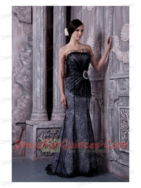 Prom Dress Black Mermaid Strapless Floor-length Organza Beading