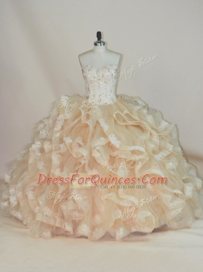 Superior Sweetheart Sleeveless Quinceanera Dress Floor Length Beading and Ruffles Champagne