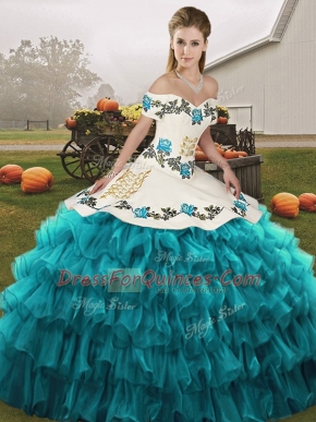 Organza Sleeveless Floor Length Sweet 16 Quinceanera Dress and Embroidery and Ruffled Layers