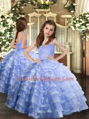 Lavender Sleeveless Ruffled Layers Floor Length Kids Formal Wear