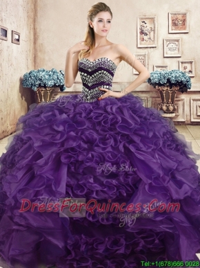 Beautiful Really Puffy Purple Quinceanera Dress with Beading and Ruffles