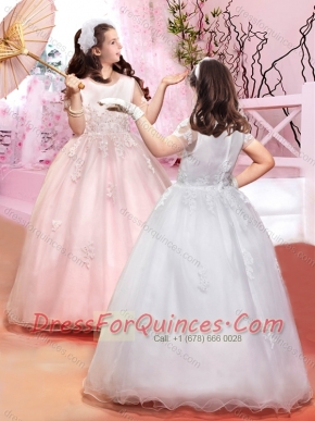 Cheap Scoop Applique with Beading Mini Quinceanera Dresses with Short Sleeves