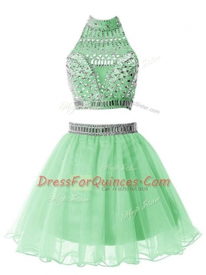 Sexy Apple Green Halter Top Zipper Beading Court Dresses for Sweet 16 Sleeveless