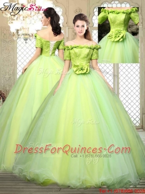 Pretty Off the Shoulder Discount Quinceanera Dresses with Hand Made Flowers